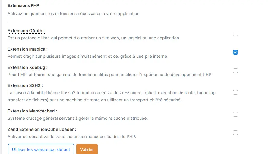 Activer imagick chez Nuxit
