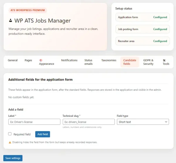 wp ats jobs manager candidate fields WP ATS Jobs Manager – Plugin WordPress pour gérer vos recrutements simplement