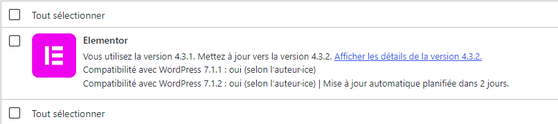 Mise à jour de sécurité Elementor