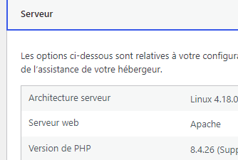 La version de PHP dans Outils > Santé du site > Infos > Serveur